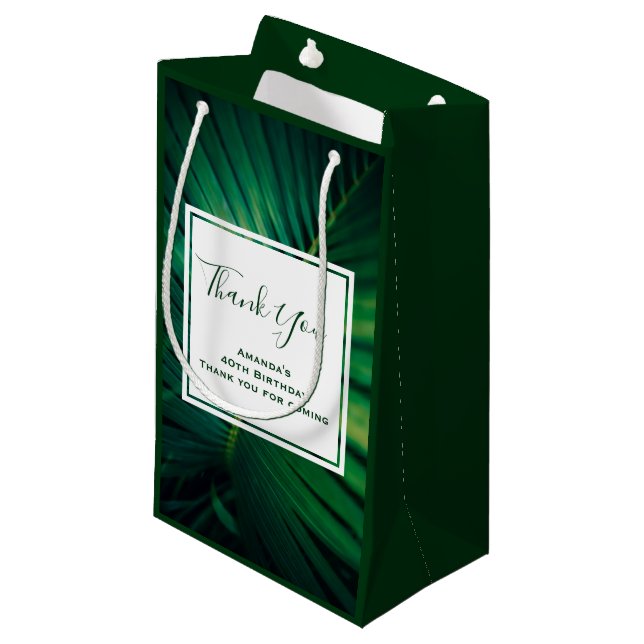 Green Leaf Tropical Forest Nature Photo Thank You Small Gift Bag (Front Angled)