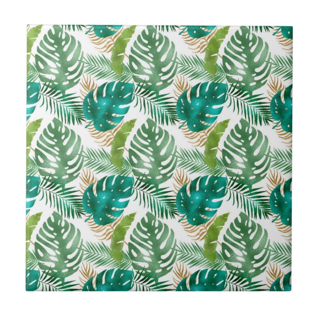 Green Leaf Variety Metallic Colours Summer Vibes Ceramic Tile (Front)