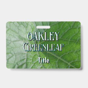 Green Leaf Vein Detail Custom Name and Image ID Badge