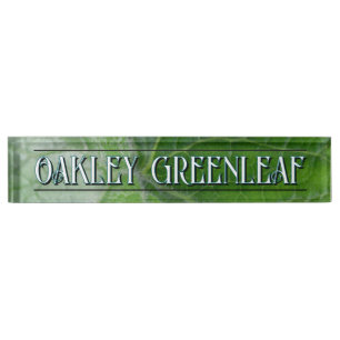 Green Leaf Vein Detail Custom Name and Image Nameplate