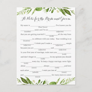 Green Leaf Wedding Advice Cards, Rustic Greenery Postcard