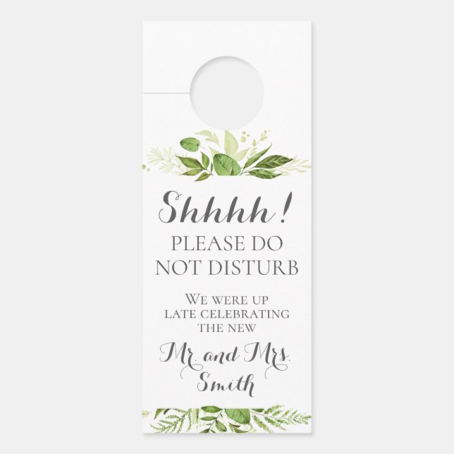 Green Leaf Wedding Door Hangers, Rustic Greenery Door Hanger (Front)