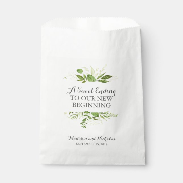 Green Leaf Wedding Favour Bags, Rustic Greenery Favour Bag (Front)