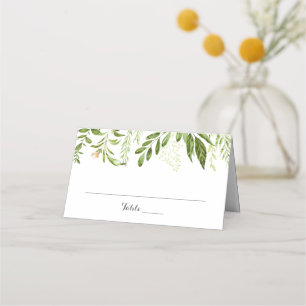 Green Leaf Wedding Folded Place Cards, Greenery Place Card