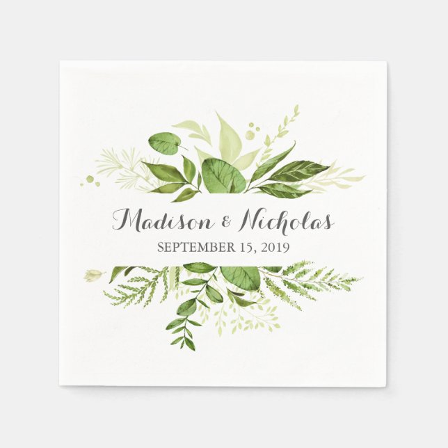 Green Leaf Wedding Napkins, Rustic Greenery Napkin (Front)