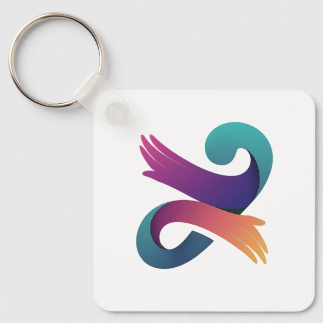 Green Leaf White Lines and Graphic Design Key Ring (Front)