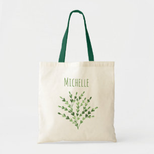Green Leaf with Name Tote Bag