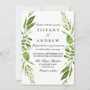 Green Leaf Wreath Elegant Wedding Invite