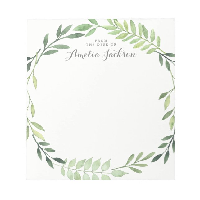 Green Leaf Wreath Personalised Stationery Notepad (Front)