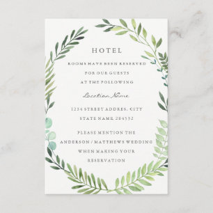 Green Leaf Wreath Wedding Hotel Accommodation Enclosure Card
