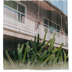 GREEN LEAFED PLANT NEAR BUILDING SHOWER CURTAIN