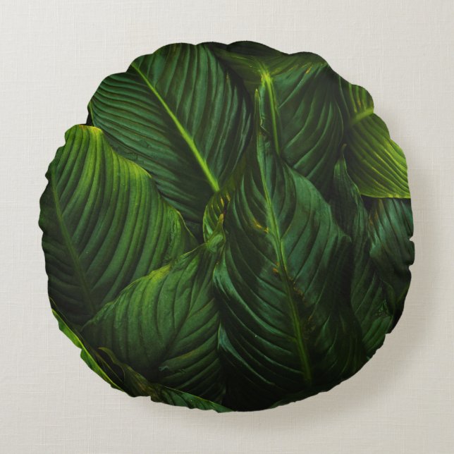 GREEN-LEAFED PLANT ROUND CUSHION (Front)