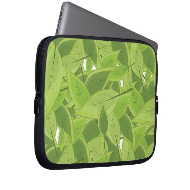 Green Leafs Pattern Laptop Sleeve (Front Right)