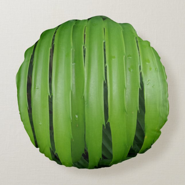 Green Leafs Round Pillow (Back)