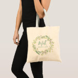 Green Leafs Wreath Wedding Monogram Tote Bag<br><div class="desc">Elegant green eucalyptus leafs wreath with customisable wedding monogram.</div>