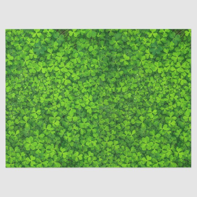Green Leafy Clovers with Water Drops Tissue Paper (Front)