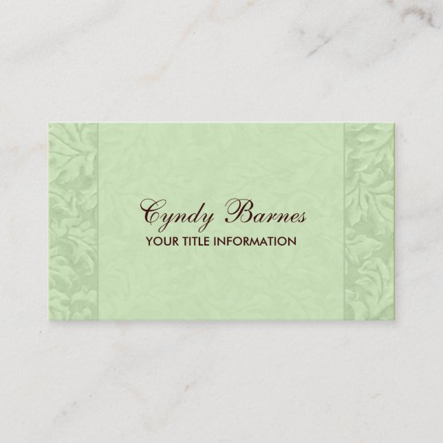 Green Leafy Damask  Business Card (Front)