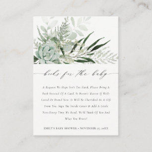 Green Leafy Fern Succulent Books For Baby Shower Enclosure Card
