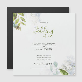 Green Leafy Floral Magnetic Wedding Invitation