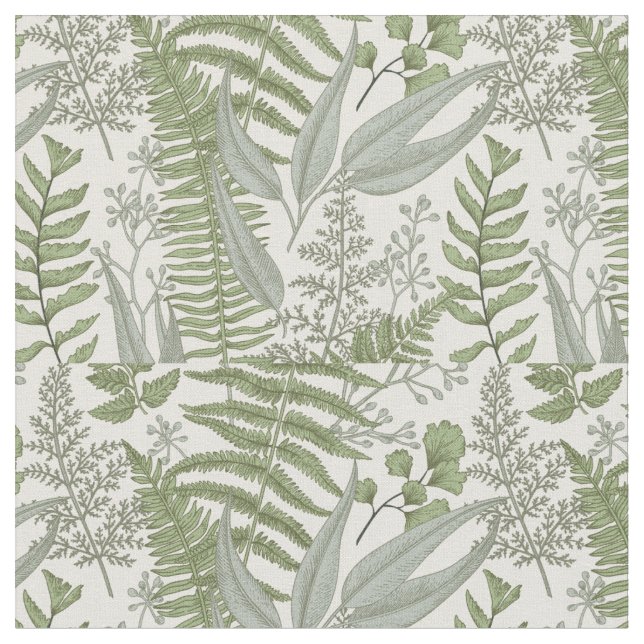 Green Leafy Garden Floral Pattern Fabric (Close Up)