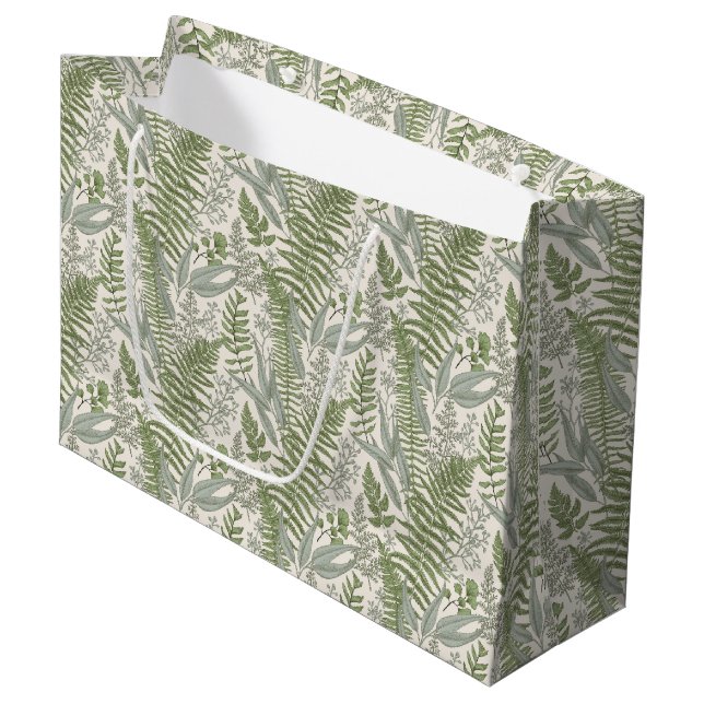 Green Leafy Garden Floral Pattern Large Gift Bag (Front Angled)