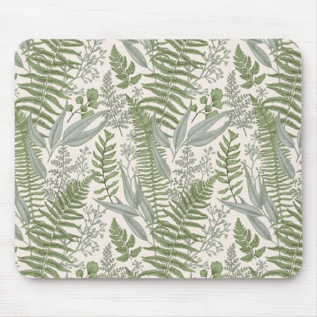 Green Leafy Garden Floral Pattern Mouse Pad (Front)