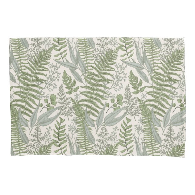 Green Leafy Garden Floral Pattern Pillowcase (Front)