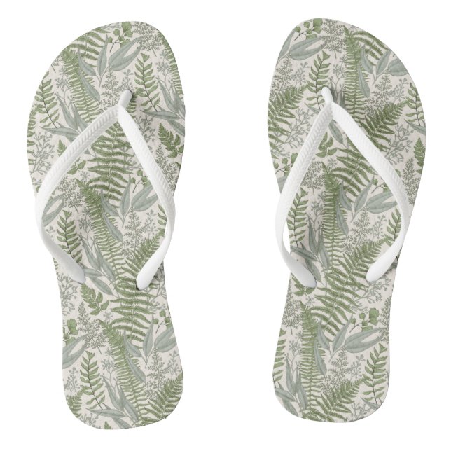Green Leafy Garden Floral Pattern Thongs (Footbed)