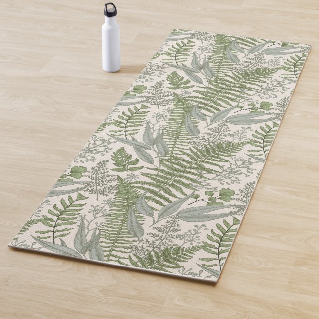 Green Leafy Garden Floral Pattern Yoga Mat (In Situ)