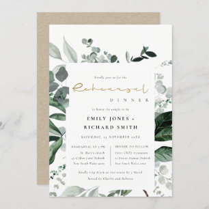 Green Leafy Tropical Fauna Rehearsal Dinner Invite