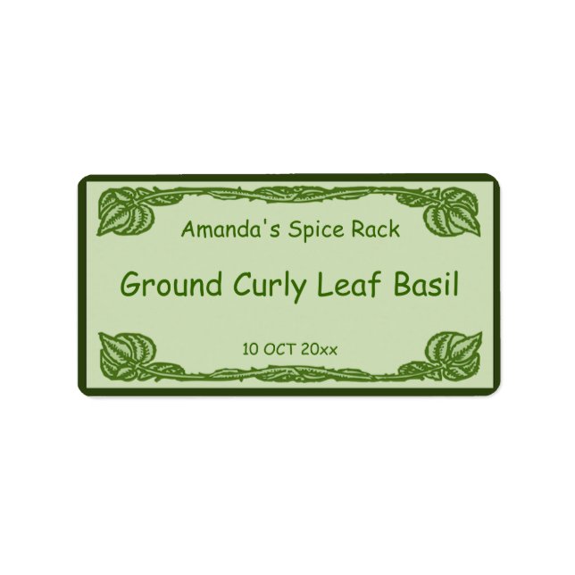 Green Leafy Vines Spice or Canning Jar Label (Front)