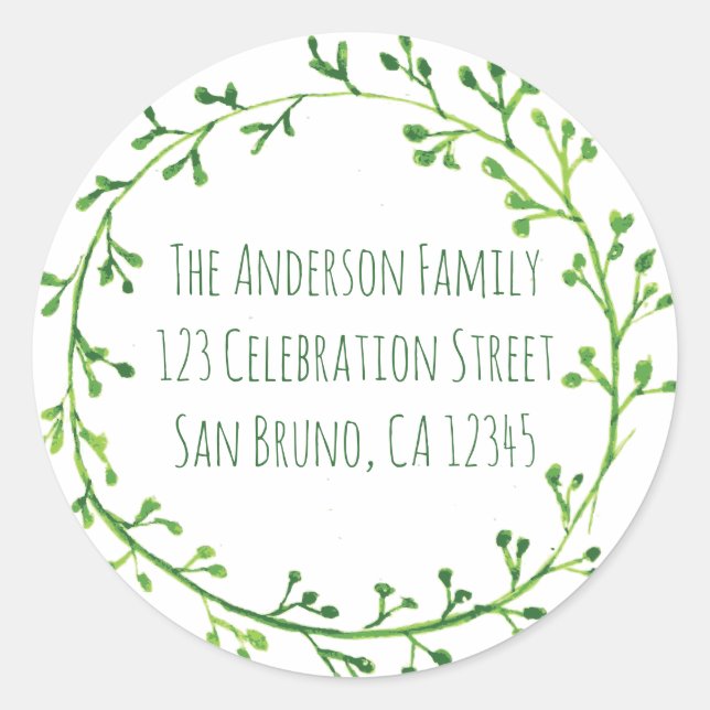 Green Leafy Wreath Classic Round Sticker (Front)
