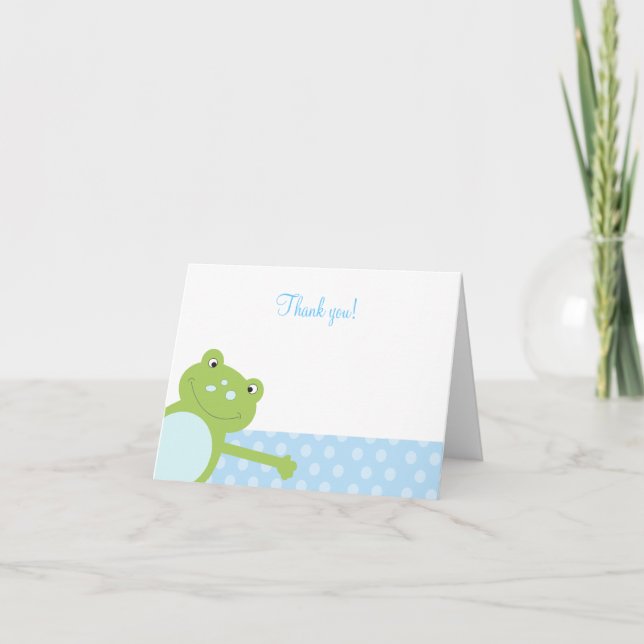 Green Leap Frog Folded Thank you note (Blue) Card (Front)