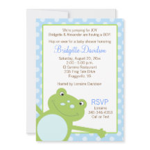 Green Leap Frog Shower Invitation (Blue) 2-sided