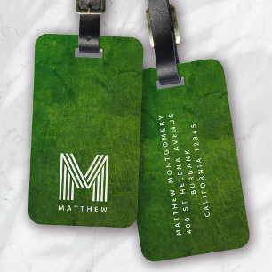 Green Leather Bold Monogram Masculine Luggage Tag