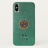 Green Leather Bronze Celtic Triskele Knot Monogram