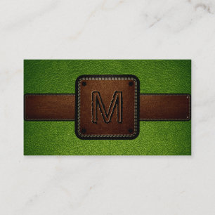 Green Leather Look Brown Monogram Business Card