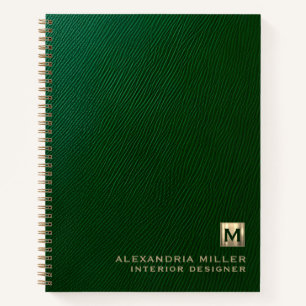 Green Leather Look Personalised Monogram Notebook