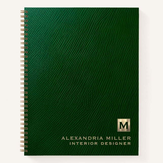 Green Leather Look Personalised Monogram Notebook (Front)