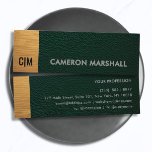 Green Leather Monogram with Metallic Gold Panel Mini Business Card