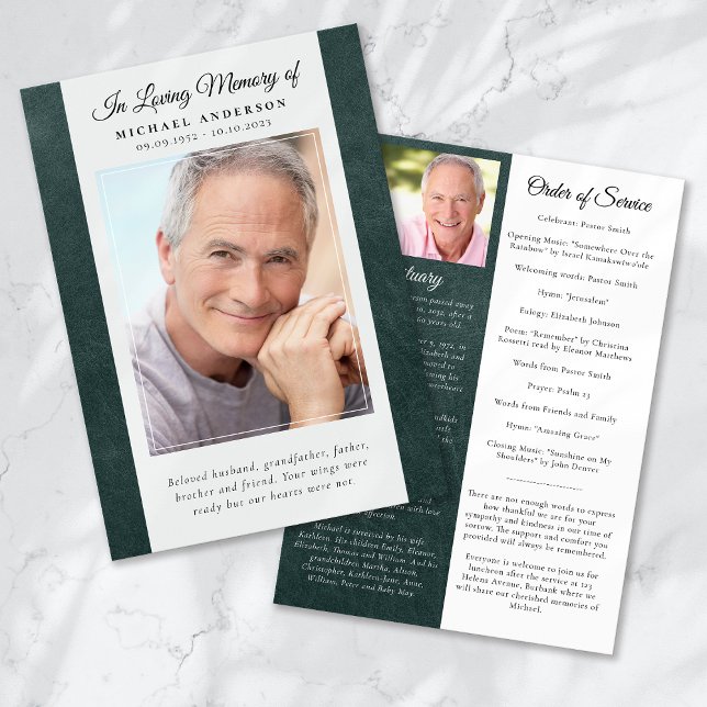 Green Leather Photo Memorial Service Program (Creator Uploaded)