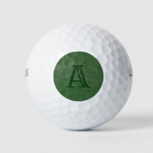 Green Leather Texture Monogrammed Initial Golf Balls