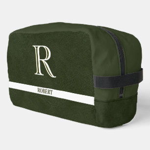 Green Leather Texture Trim White Monogram Name Dopp Kit