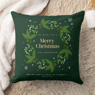 Green Leave Snowflake Merry Christmas Cushion