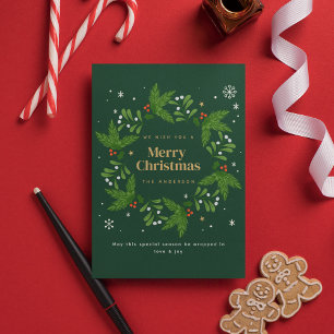 Green Leave Snowflake Merry Christmas Invitation