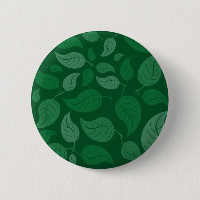 Green leaves 6 cm round badge (Front)