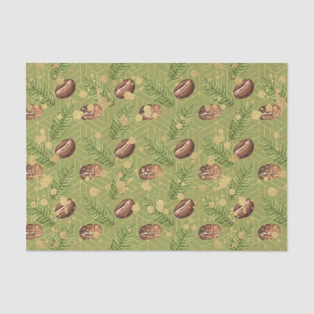 Green Leaves and Coffee Beans Tissue Paper (Front)