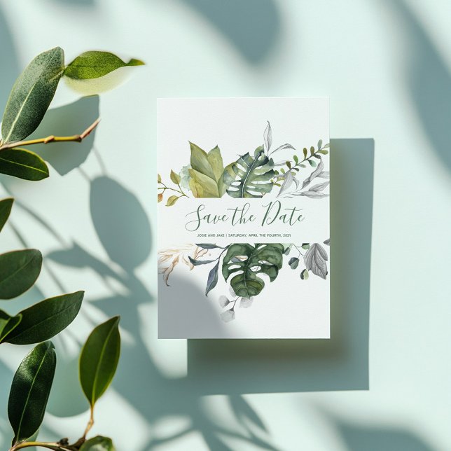 Green leaves and plants save the date invitation (Green leaves and plants save the date invitation)