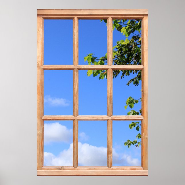 Green Leaves and Summer Sky View from a Window Poster (Front)