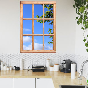 Green Leaves and Summer Sky View from a Window Poster